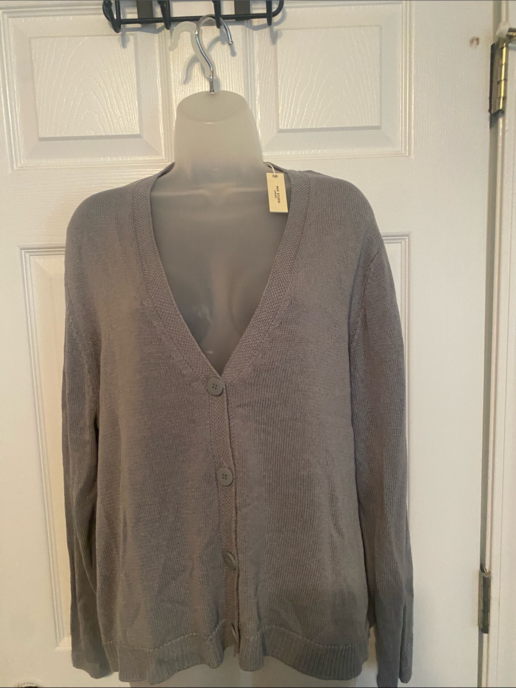 Max Studio London Gray V-Neck Button Front Cardigan
